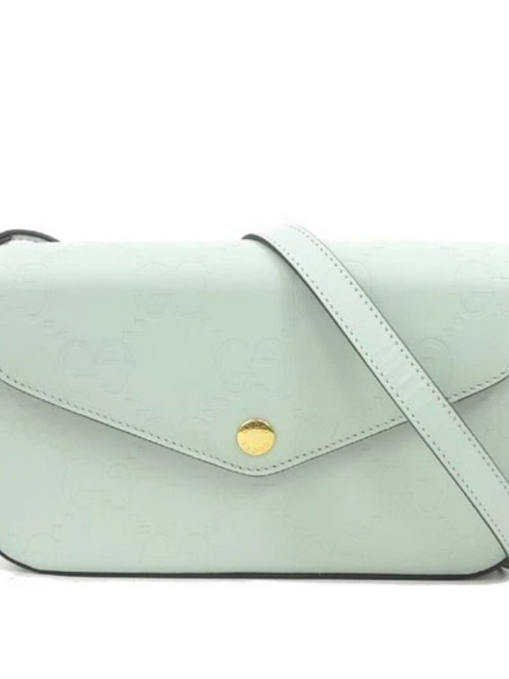 Auth GUCCI Super Mini Crossbody Shoulder Bag Pale Green Leather/Goldtone 90156a